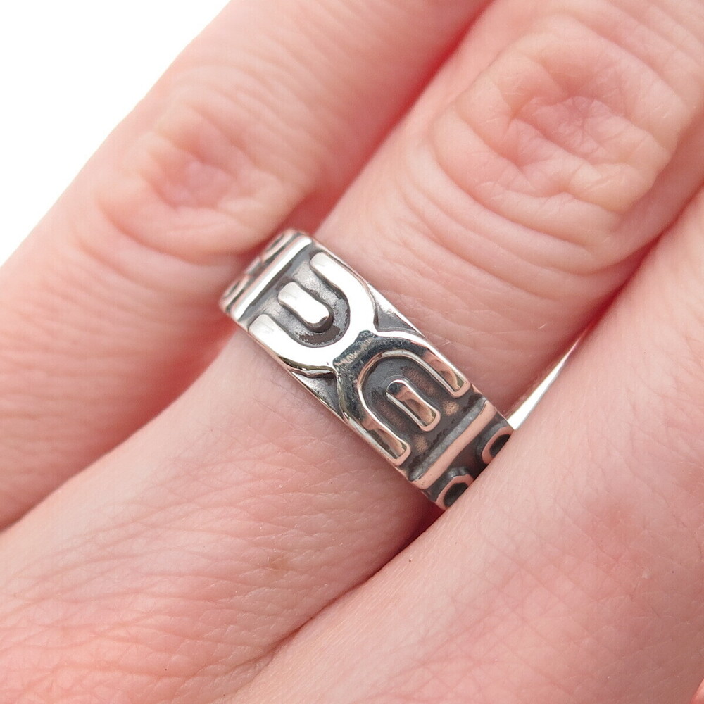925 Sterling Silver Vintage Modernist Ornate Oxidized Band Ring Size 6